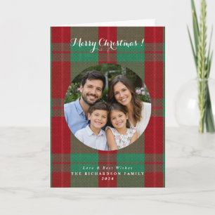Grünes und rotes Tartan-Karo-Foto-Weihnachten Karte