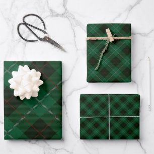 Grünes und rotes Tartan-Karo-Weihnachten Geschenkpapier Set