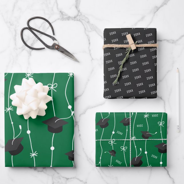 Grünes und schwarzes Graduierungspapier zum Abzieh Geschenkpapier Set (Vorderseite)