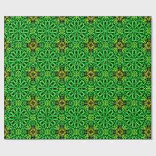 Grünes und schwarzes Kaleidoskop-Fraktalmuster Geschenkpapier