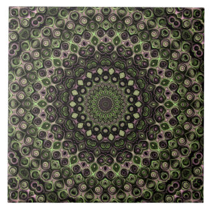 Grünes und schwarzes Kaleidoskop-Mandala-Muster Fliese