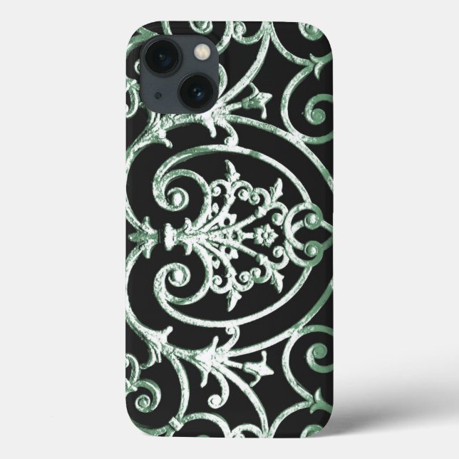 Grünes und schwarzes Scrollwork-Muster Case-Mate i iPhone Hülle (Rückseite)