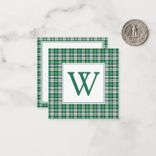 Grünes und schwarzes Tartan-Karo-Monogramm Mitteilungskarte