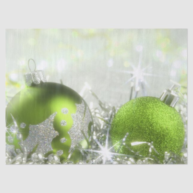 Grünes und Silberes Weihnachtszettel Seidenpapier (Vorderseite)