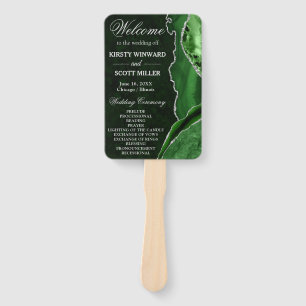 Grünes und silbernes Glitter-Achat-Hochzeitsprogra Fächer