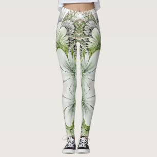 Grünes und weißes BlumenFraktal Design Legging Leggings