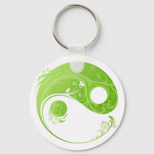 GRÜNES UND WEISSES BLUMENYIN YANG SYMBOL SCHLÜSSELANHÄNGER