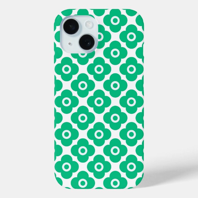 Grünes und weißes einfaches Blumenmuster Retro Case-Mate iPhone Hülle (Rückseite)