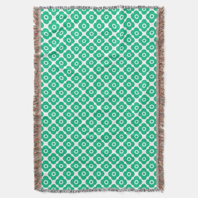 Grünes und weißes einfaches Blumenmuster Retro Decke (Vorderseite Vertikal)