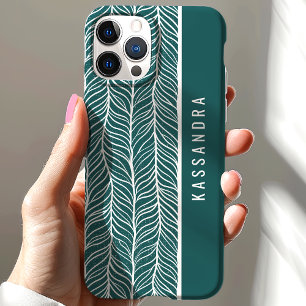 Grünes und weißes Fischgrätmuster mit personalisie Case-Mate iPhone Hülle