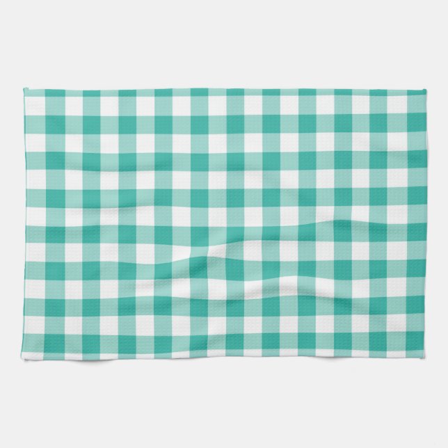 Grünes und weißes Gingham-Karo-Muster Geschirrtuch (Horizontal)