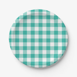Grünes und weißes Gingham-Karo-Muster Pappteller