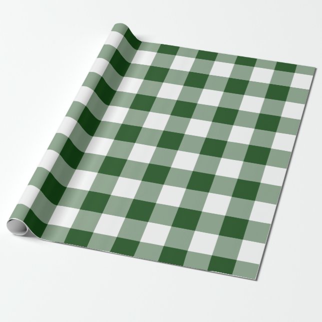 Grünes und weißes Gingham-Muster Geschenkpapier (Ungerollt)