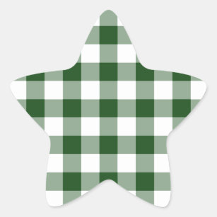 Grünes und weißes Gingham-Muster Stern-Aufkleber