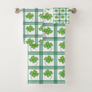 Grünes vierblättriges Kleeblatt St. Patrick's Day Badhandtuch Set