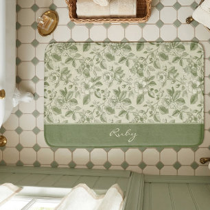 Grünes Vintage-Blumen-Toile-Muster Badematte