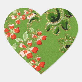 Grünes Vintage-Blumendesign Herz-Aufkleber