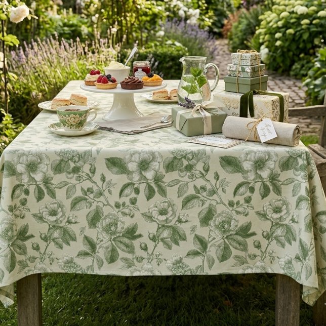 Grünes Vintage-Botanical-Toile-Muster Tischdecke (Von Creator hochgeladen)