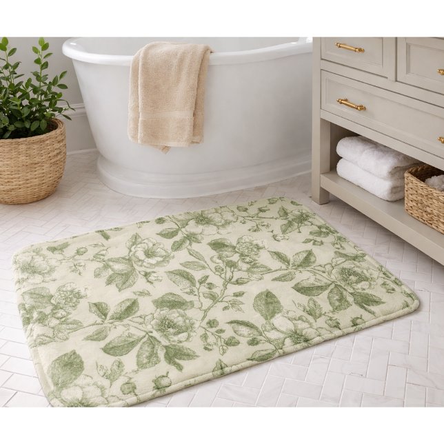 Grünes Vintage-Botanik-Toile-Muster Badematte (Von Creator hochgeladen)