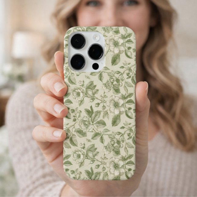 Grünes Vintage-Botanik-Toile-Muster iPhone Hülle (Von Creator hochgeladen)