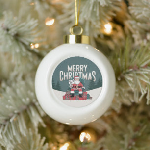 Grünes vintage Frohe Weihnachten Santa Claus ho ho Keramik Kugel-Ornament