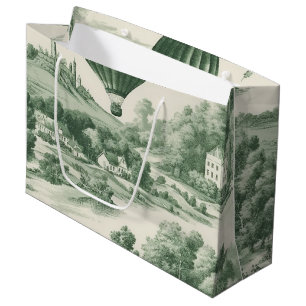 Grünes Vintage-Heißluftballon-Toile-Muster Große Geschenktüte