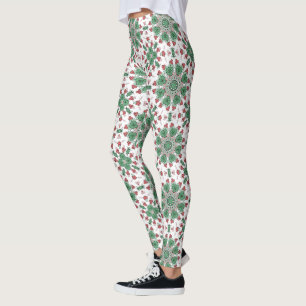 Grünes Vintage-Mandala-Blumenmuster Leggings