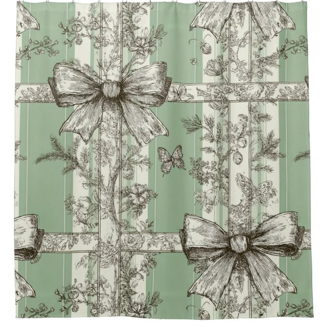 Grünes Vintage-Toile-Band Duschvorhang (Vorderseite)