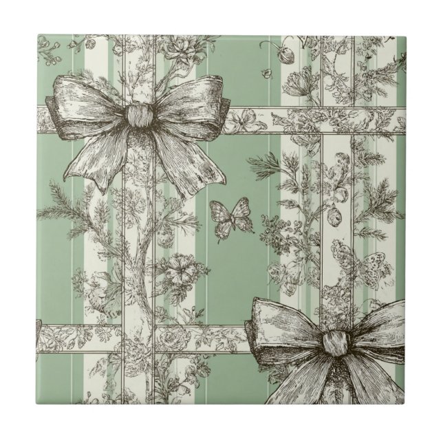 Grünes Vintage-Toile-Band Fliese (Vorderseite)