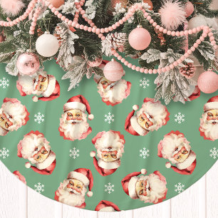 Grünes Vintage-Weihnachtsmann-Gesicht Aquarell Polyester Weihnachtsbaumdecke