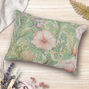 Grünes Vintages Blumenmuster mit Polka-Punkten Dekokissen