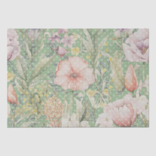 Grünes Vintages Blumenmuster mit Polka-Punkten Seidenpapier