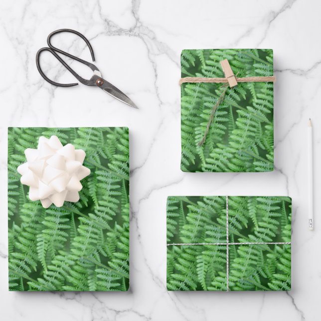 Grünes Waldland Ferns Muster Natur Geschenkpapier Set (Vorderseite)