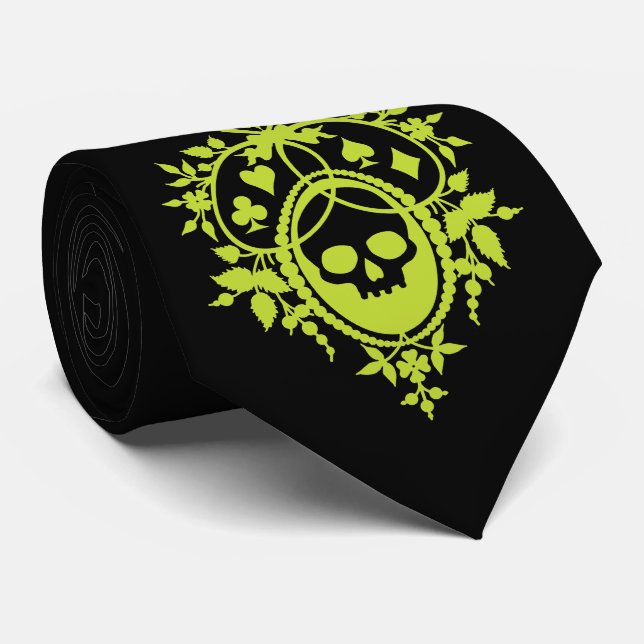 Grünes Wappen mit Skull und Cardsuits Neck Tie Krawatte (Gerollt)