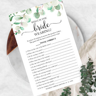 Grünes Was trägt die Braut Spiel Hochzeit Flyer