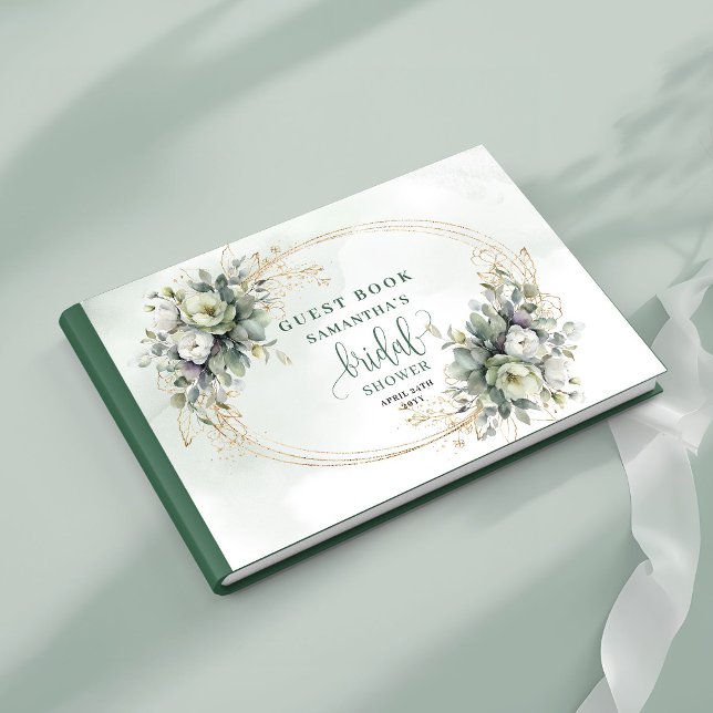 Grünes Wasserfarben Hochzeitsdusche-Gästebuch Gästebuch (Greenery Watercolor Bridal Shower Guest Book)