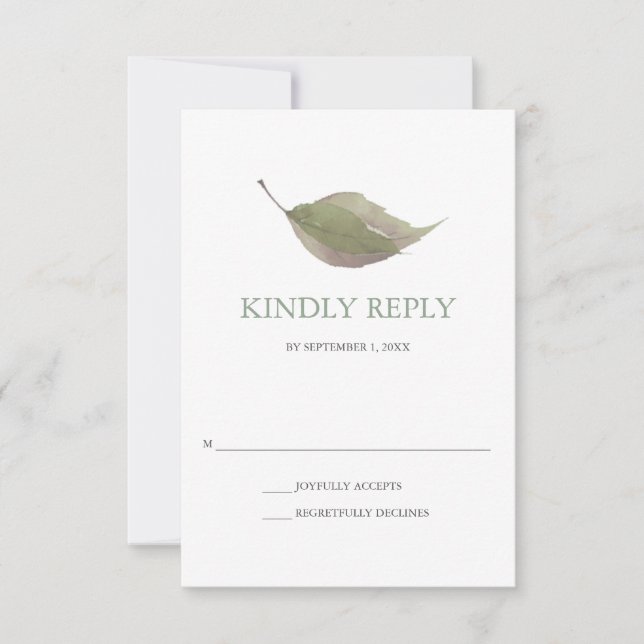 Grünes Wasserfarbenleaf Hochzeit RSVP Karte (Vorderseite)