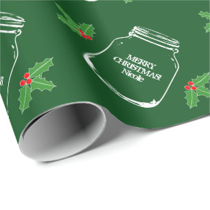 Grünes Weckglas-Packpapier der frohen Weihnachten Geschenkpapier