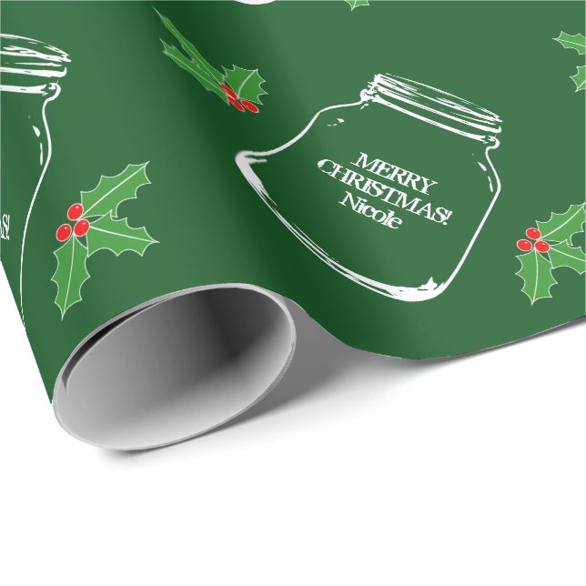 Grünes Weckglas-Packpapier der frohen Weihnachten Geschenkpapier (Rolleneckpunkt)