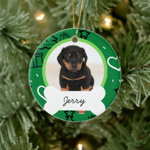 Grünes Weihnachten Custom Dog Foto Keramik Ornament