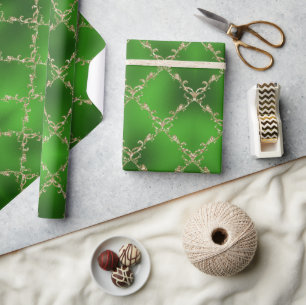 Grünes Weihnachten Gold Glitter Damast Geschenk Geschenkpapier