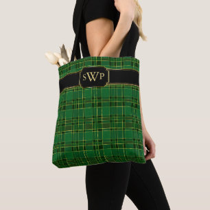 Grünes Weihnachten Goldkariert Monogramm Tartan