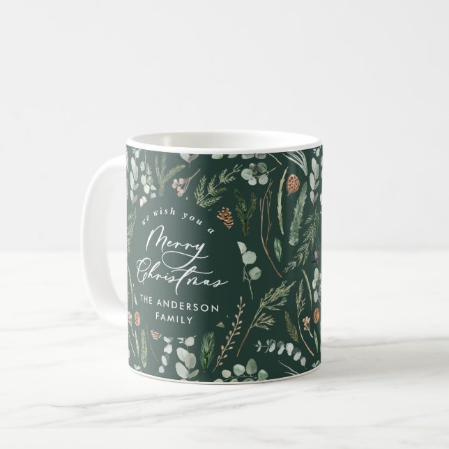 Grünes Weihnachten minimalistisches botanisches Fo Kaffeetasse (Vorderseite Links)