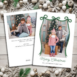 Grünes Weihnachtsband Zwei-Fotos Feiertagskarte