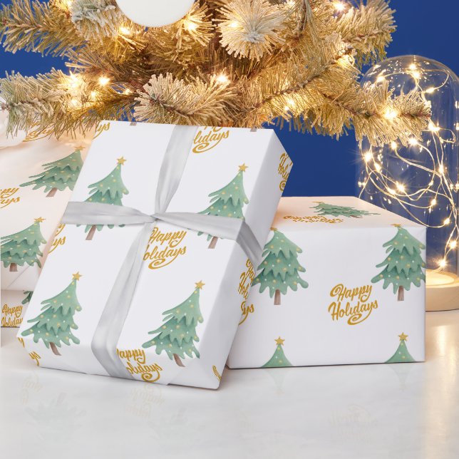 Grünes Weihnachtsbaum-Muster Geschenkpapier (Feiertage)