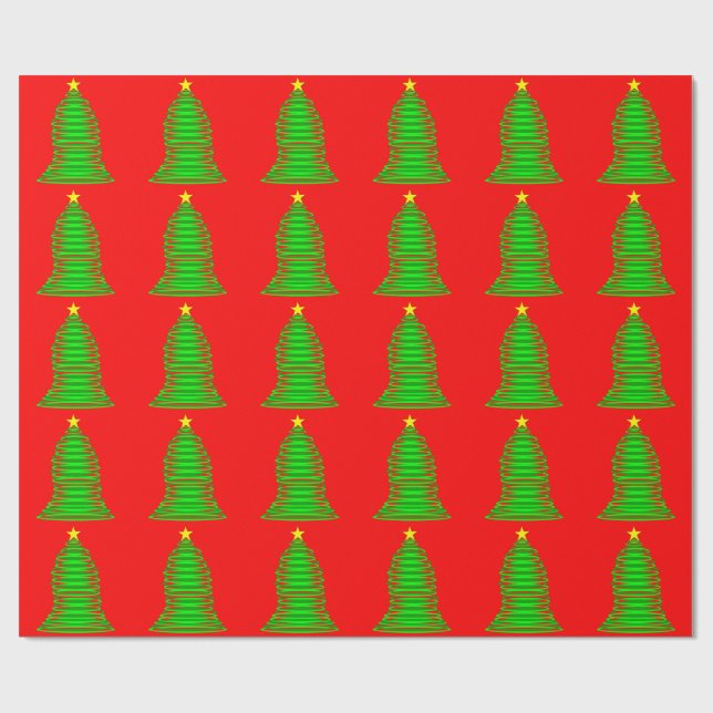 Grünes Weihnachtsbaum Rotes Wrapping Paper Geschenkpapier (Flach)