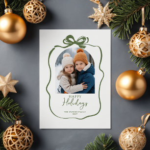 Grünes Weihnachtsfoto Handgezeichnetes Schleifenba Feiertagspostkarte