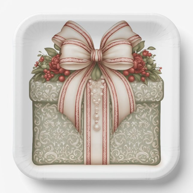 Grünes Weihnachtsgeschenk Pappteller (Vorderseite)