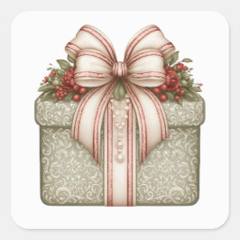 Grünes Weihnachtsgeschenk Quadratischer Aufkleber