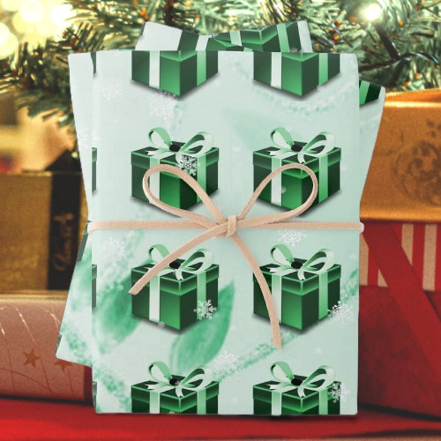 Grünes Weihnachtsgeschenkpapier Geschenkpapier Set (Green Christmas Gift Wrapping Paper)